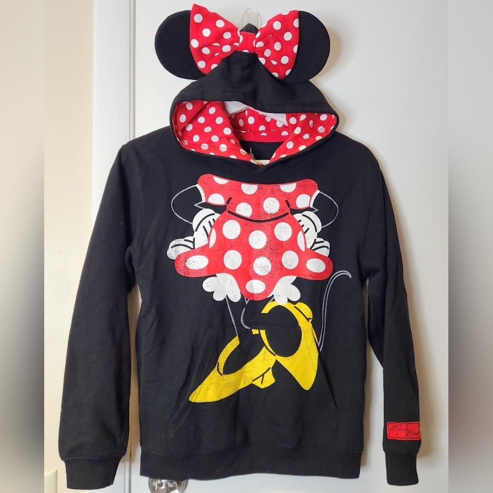 Disney Girls - I am Minnie Body Pullover Hoodie With 3 D Ears In Black Size L